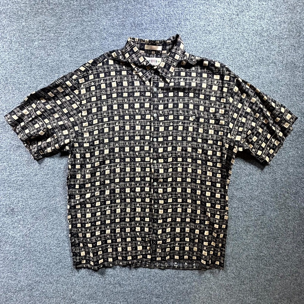 VTG Campia Moda Shirt Mens XL Black Geometric Button Front Short Sleeve Resort